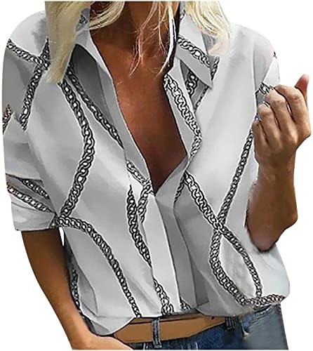Botão da lapela Camisa Mulheres Mulheres de manga comprida Botão de colar de lapela para baixo Bloups Soly Fit Tops camisa com bolso