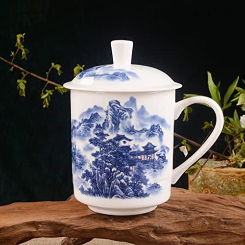 Fina de chá de cerâmica feita de cerâmica com tampa, jingdezhen chinês Blue e branco porcelana Infusor de chá para: