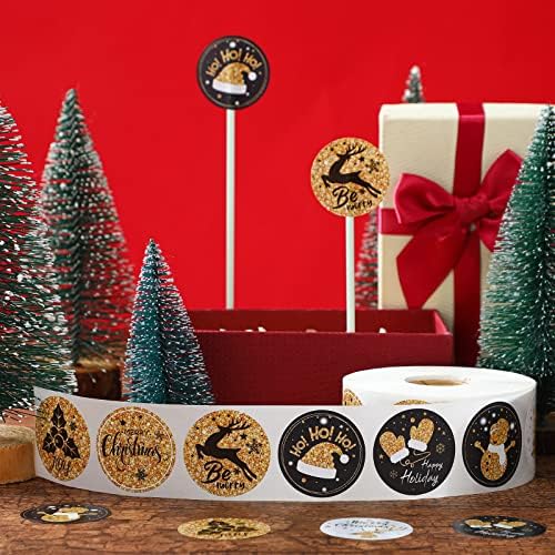 1000pcs adesivos de natal rótulos Faux Glitter Gold e Black Christmas Presente Rolls Rolls Holida de inverno ENVELOPE DO ENVELOPE