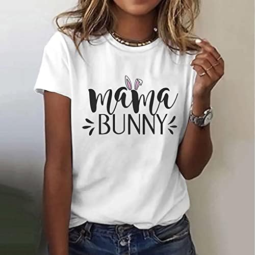 Womens Summer Tops de páscoa feminina manga curta Crew pescoço coelho de coelho de coelho camiseta impressa camisetas casuais casuais tee