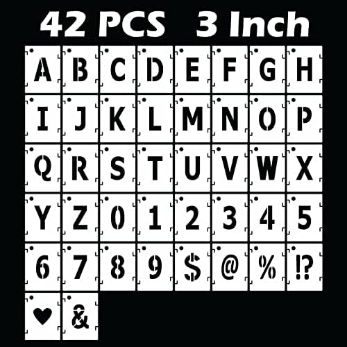 Estêncil de letra de 3 polegadas 42 PCs Modelos de número de alfabetos de plástico estêncil de tinta spray, estênceis de artesanato