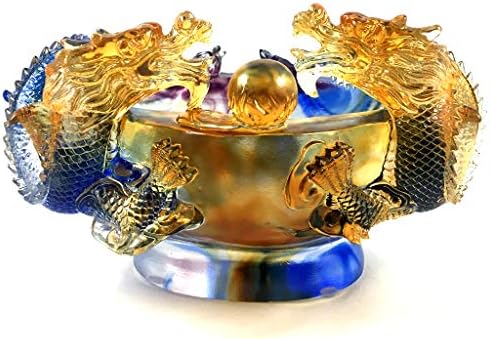 AMORE JEWELL TWIN-DRAGON Treasure Bowl Bowl Fengshui Decoração Presente para casa e escritório