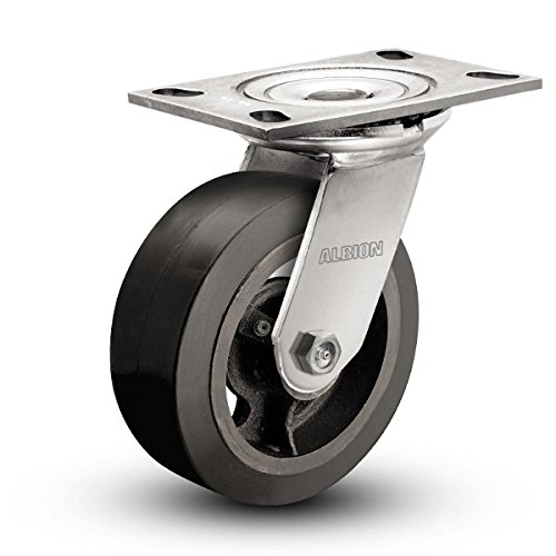 Albion 61MR08229S Caster giratório pesado, borracha de molde de 8 de diâmetro na roda de ferro fundido, rolamento de