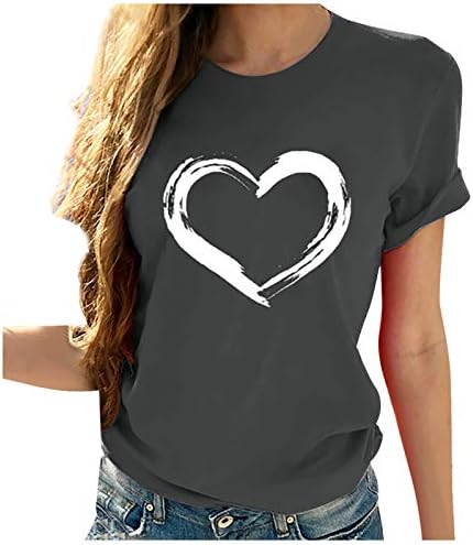 Camiseta casual para mulheres corações fofos camisetas estampas de pescoço redondo blusa de manga curta camiseta de verão lisa