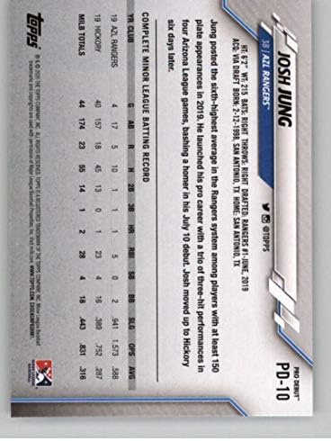 2020 Topps Pro estréia PD-10 Josh Jung RC Rookie Azl Rangers Baseball Trading Card