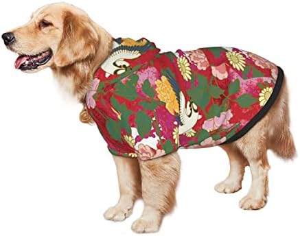 Capuz de cachorro grande, chinês-arte-bulbuls-peonies, suéter de roupa de estimação com chapéu de gato macio casaco x-largo