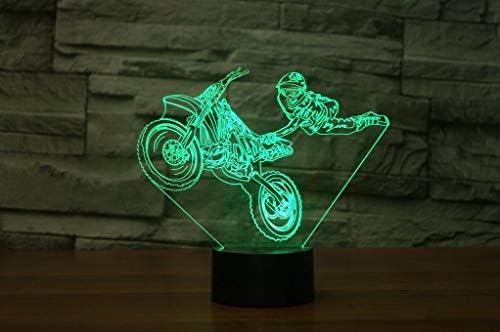 Jinnwell 3D Motocross Dirt Bike Motorcycle Night Lâmpada leve ilusão 7 Cores Alteração do toque Touch Table Tound Desk Decoração Lâmpadas Presente de acrílico Base ABS plana