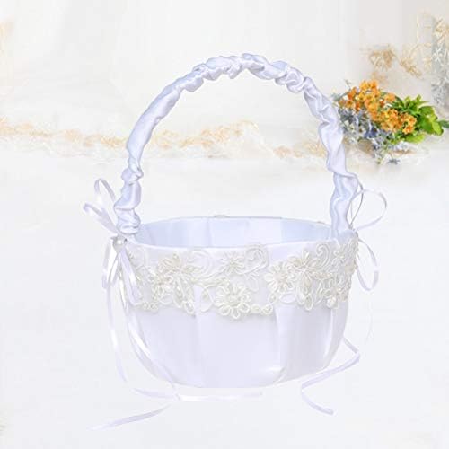 Cesta de cesta romântica branca de cabilock cesto de flor elegante artificial pérola flor flor cesta de cesto de casamento