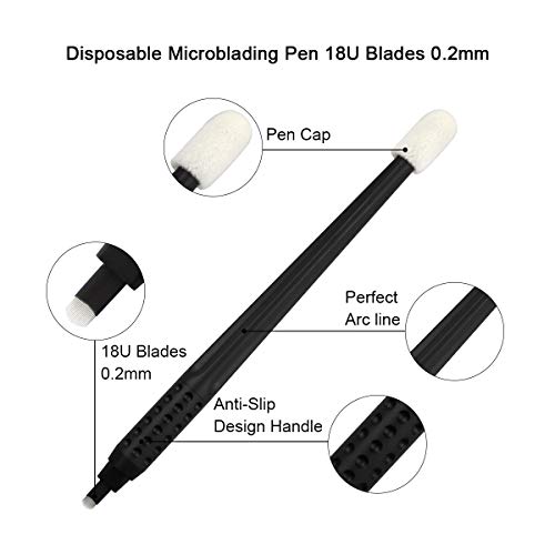 10pcs Manual de microblading descartável com agulha e tampa maquiagem permanente 18 U Blades 0,2 mm, pacote de bolha descartável