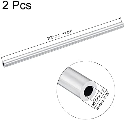 UXCELL 6063 Tubo redondo de alumínio de 14 mm od 7,5 mm Tubos de tubo de tampa de comprimento do dia de 300 mm de 300 mm 2 PCs