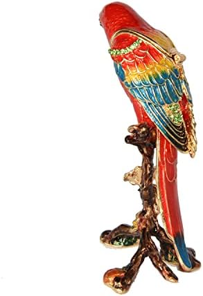 Mixdom Macaw Parrot Binket Box Box Box Caixa decorativa pintada à mão com breol de anel de tampa dobrável colecionável estatueta de pássaro colecionável