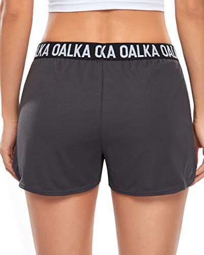 Oalka Women's Running Shorts Workout Athletic Fitness Side Bockets Gym Shorts