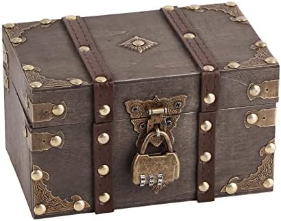 LIYJTK Caixa de peito de madeira vintage com trava, pequenas caixas de jóias de jóias de armazenamento de madeira antigas