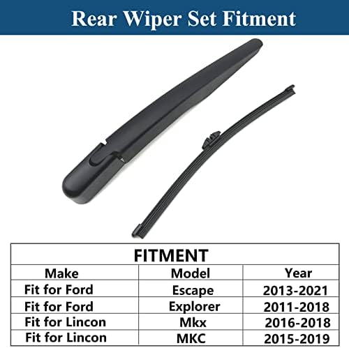 Windshield Wiper Arm & Wiper Blade Set para Ford Escape 2013-2021, Explorer 2011-2018 e -2018 Lincon Mkx Janela traseira