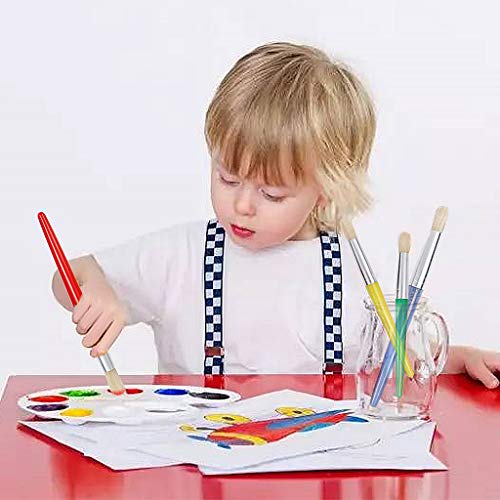 Bincos de tinta para crianças JCF com alça de plástico e cerdas de porco 4 PCs Pincadeiras de pintura de ponta plana para crianças pincéis de tinta multi-colorida-7,4 polegadas