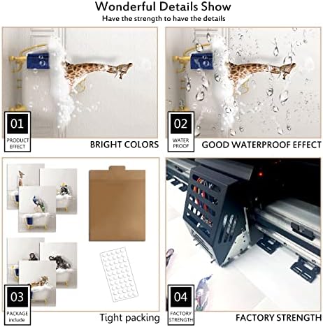 Arte da parede do banheiro Conjunto de 6 animais de decoração de parede de animais tomando banho na banheira Tiger de pôster, elefante, guaxinim, pavão, orangotango, giraffe pictureffet moda de moda moderna banheiro engraçado decoração de parede de banheiro