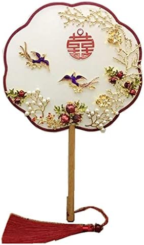 Jkuywx estilo de casamento chinês de casamento de buquê Fan Flowers Metal Pearls Home Home Bride Wedding Hand Fan