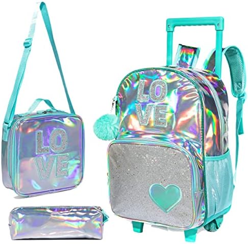 HTGROCE Rolling Mackpack Conjunto para meninas, mochila com rodas para garotas de jardim de infância, bolsa de rolos de