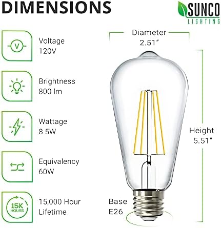 SUNCO 12 Pacote de lâmpadas LED vintage Edison 60W equivalente 8,5W 800lm Dimmable st64 filamento 3000k quente branco e26 lâmpadas de base média lâmpadas de alto brilho vidro de vidro impermeabilizado