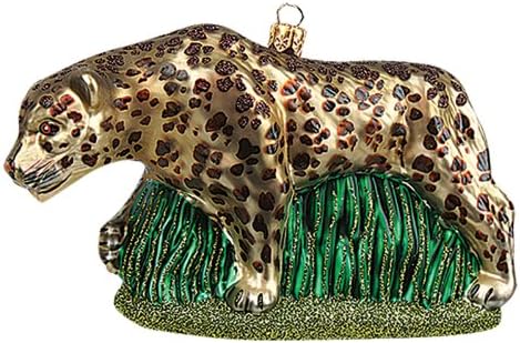 Ornamento de gato selvagem de vidro de boca polonês de leopardo decoração de árvores selvagens