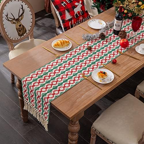 Helerkol Red e Green Table Runner 72 polegadas, Vintage Farmhouse Style Cotton Boho Lace Table Runner com borlas para mesa de café Decor de mesa de jantar, 13x72 polegadas