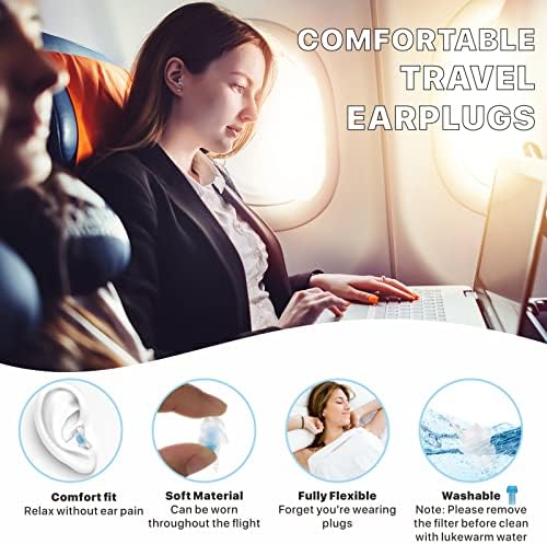 SoftVox Airplane Plugs Ear aliviados Pressão tampões para os ouvidos [2 pares], Travel de avião Essentials 100x Plugues de orelha super macios reutilizados Evitam a dor da orelha e reduzem o ruído para adultos/crianças com canais de ouvido pequenos