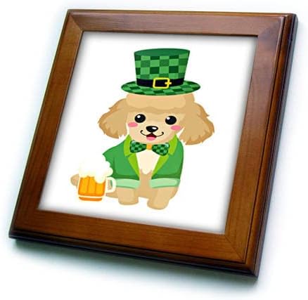 3drose cão fofo em uma cartola e casaco do dia de St Patricks com uma cerveja - azulejos emoldurados