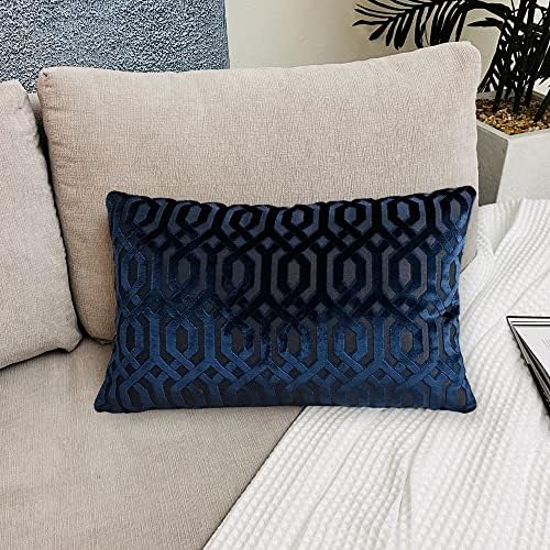 Tampa do travesseiro de arremesso de pós -mart, 12 x 20 geométrica azul moderna, corte de bordado, cobertura de travesseiro