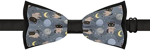 Forsjhsa gatos fofos astronautas masculino com gravatas pré-amarradas laços de gravata impressa ajustável