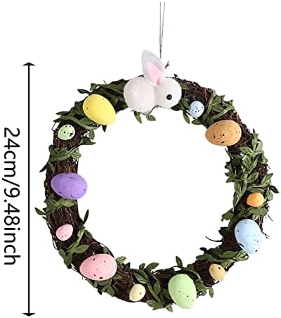 Coroa iluminada com timer coelho formato de coelho decoração de páscoa de páscoa artesanal rattan pingente de grinaldas