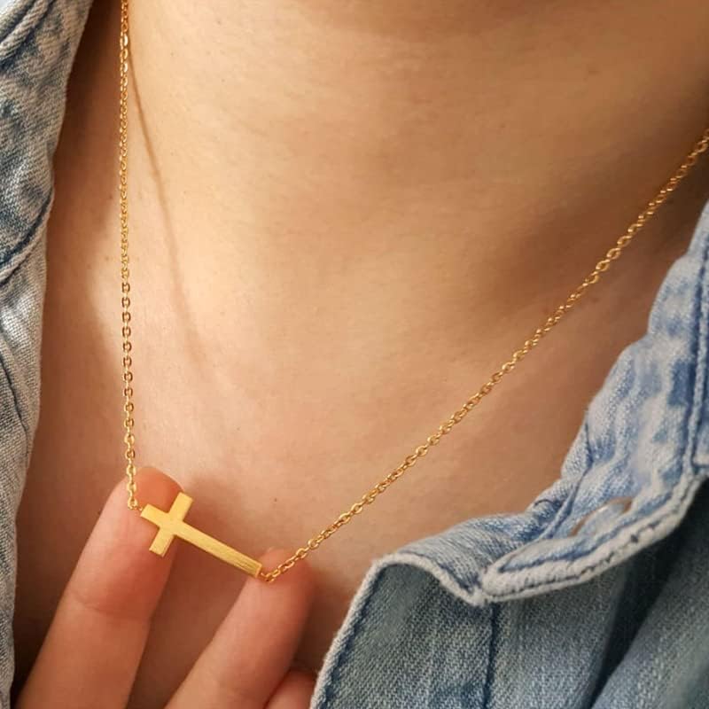 T3Store Minimalism Crucifix Jeia cristã Colar de pingente de ouro para Cristo Momen Chain Girl Chain - Rose Gold Color -51685