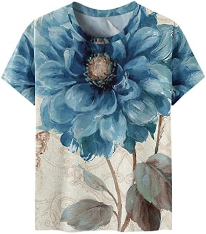 Tees gráficos femininos de verão Tops de manga curta vintage senhoras fit slim fit colam camiseta floral pintura a óleo estampe