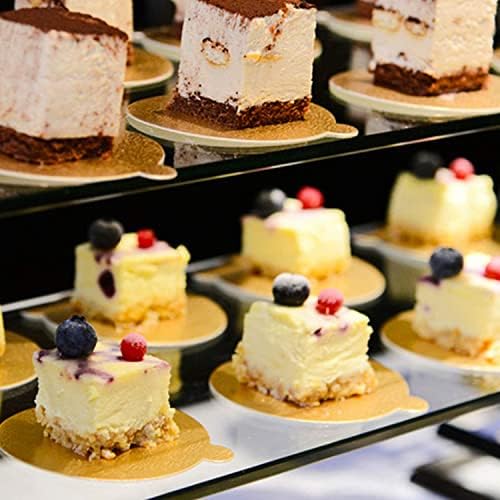 100 PCS Placas de bolo de ouro mini papelão de bolo redondo 3 polegadas para cupcake de mousse, sobremesa de bolo, decoração de bolo, 8 cm