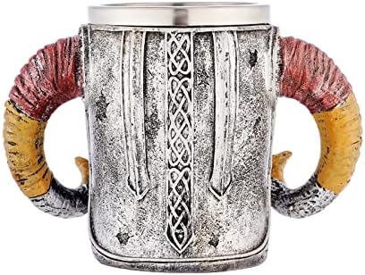 Toyking aço inoxidável Double Handd Horn Skull Beer Cup, Tankard de caneca de caveira de guerreiro viking, presente de bebida, caneca medieval de bebidas para caveira para café/bebida/suco