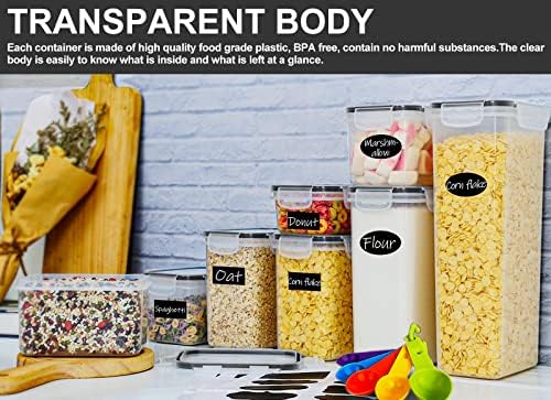 Recipientes de armazenamento de alimentos aéreos da RAZCC - BPA Free Cereal & Dry Food Storage Reciplers de 32 para açúcar, farinha, lanche, materiais de cozimento, com etiqueta de quadro -negro grátis