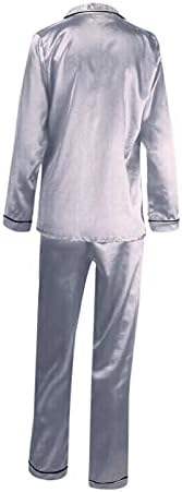 Pijama de cetim de seda feminina Aniywn Conjunto de 2 PCs Sleepwear Button Down Tops de manga longa e calças