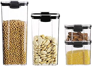 Cadeias de plástico - Conjunto de organizações de cozinha de armazenamento de alimentos herméticos, com tampas duráveis ​​ideais para cereais, farinha e açúcar