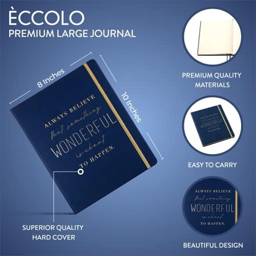 Caderno de diário de Lined Lined Eccolo, capa de capa dura, diário de redação, 256 páginas de marfim governadas, borda dourada,