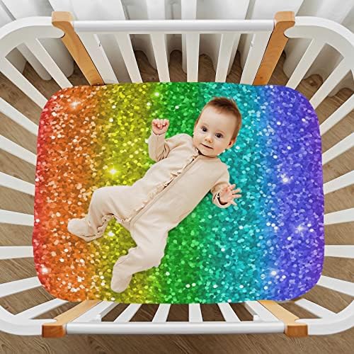 Folha de Playard, folha de berço do Glitter Rainbow para colchões de berço e criança padrão, 28x52 polegadas 2045182