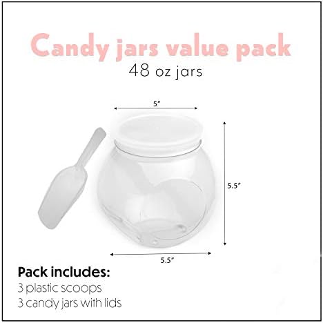 Upper Midland Products [3pk] Jarros de doces para buffet de doces com bolas de doces - 48 oz de recipientes de barras