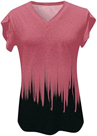 Camiseta de pescoço de pescoço em V para mulheres outono de verão de manga curta gráfico de algodão solto ajuste