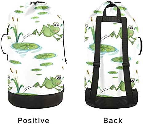 Frogs Saco de lavanderia mochila para lavanderia pesada com alças e alças de ombro Saco de roupa de deslocamento com tração de tração