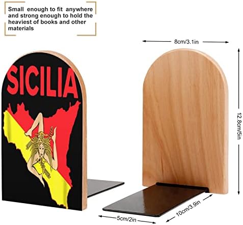 Mapa da Sicily Flag Wood Book Ends Non-Skid Decor Bookend Small for Office Home 1 par