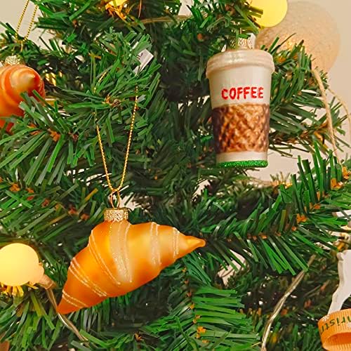 Ornamentos de Natal de Glass de Amanman 2022, Croissant de 2pack e enfeites de Natal de vidro soprados, decorações de árvores de Natal
