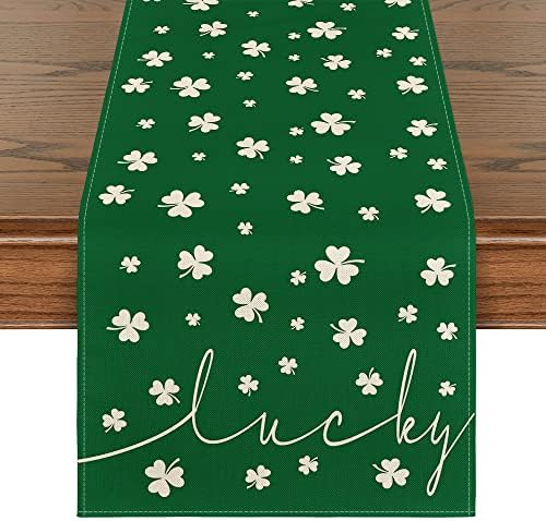 Modo ARTOID Green Lucky Shamrock St. Patrick's Day Table Runner, Decoração sazonal de mesa de jantar de feriado de primavera para