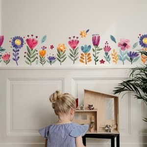 Decalques de parede de flores para meninas quarto - crianças adesivos de arte de parede diy para sala de aula, berçário, sala de jogos - casca floral pré -escolar e decoração