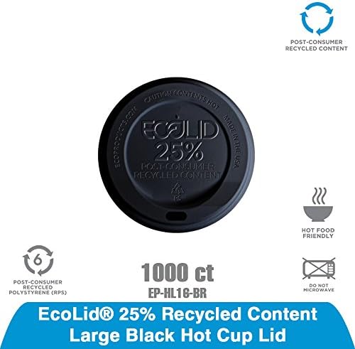 ECO-PRODUTOS EP-HL16-BR ECOLID BLACK 25% Reciclado Polystyrene Lid, para copo quente de 10 a 20 onças