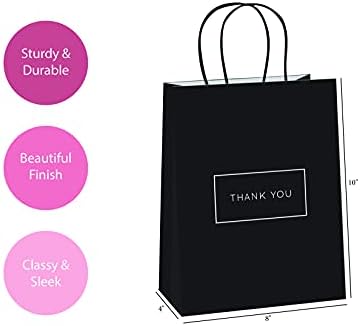 Papel pequeno agradecimento sacos de presente com alças - 8x4x10 polegadas, qualidade forte de 50 sacolas de compras