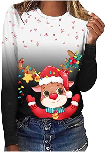 Camisa de manga longa de Natal para mulheres gradiente de pescoço tshirts casual estirado solto exaustor de natal confortável tops básicos