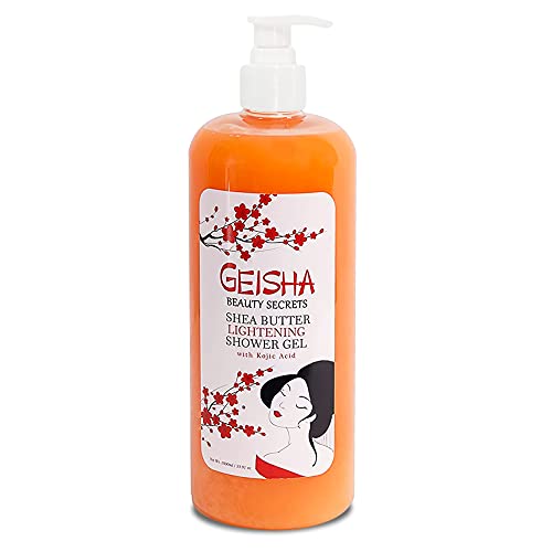 GEISHA, LAVIDADE DE CORPO DE CORMA DE CORMA DE CORMA DE ÁCIDO KOJIC - 33 FL OZ / 1000 mL - Tom do tom da pele, reduza manchas escuras, brilho da pele, gel de cara e chuveiro do corpo, com óleo de coco e manteiga de karité